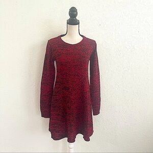 NO COMMENT Women’s Red Black Scoop Neck Long Sleeve Knit Dress Size Small Casual